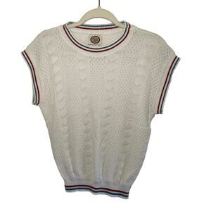 Vintage Picket and Post White Short Sleeve Preppy Sweater size Medium